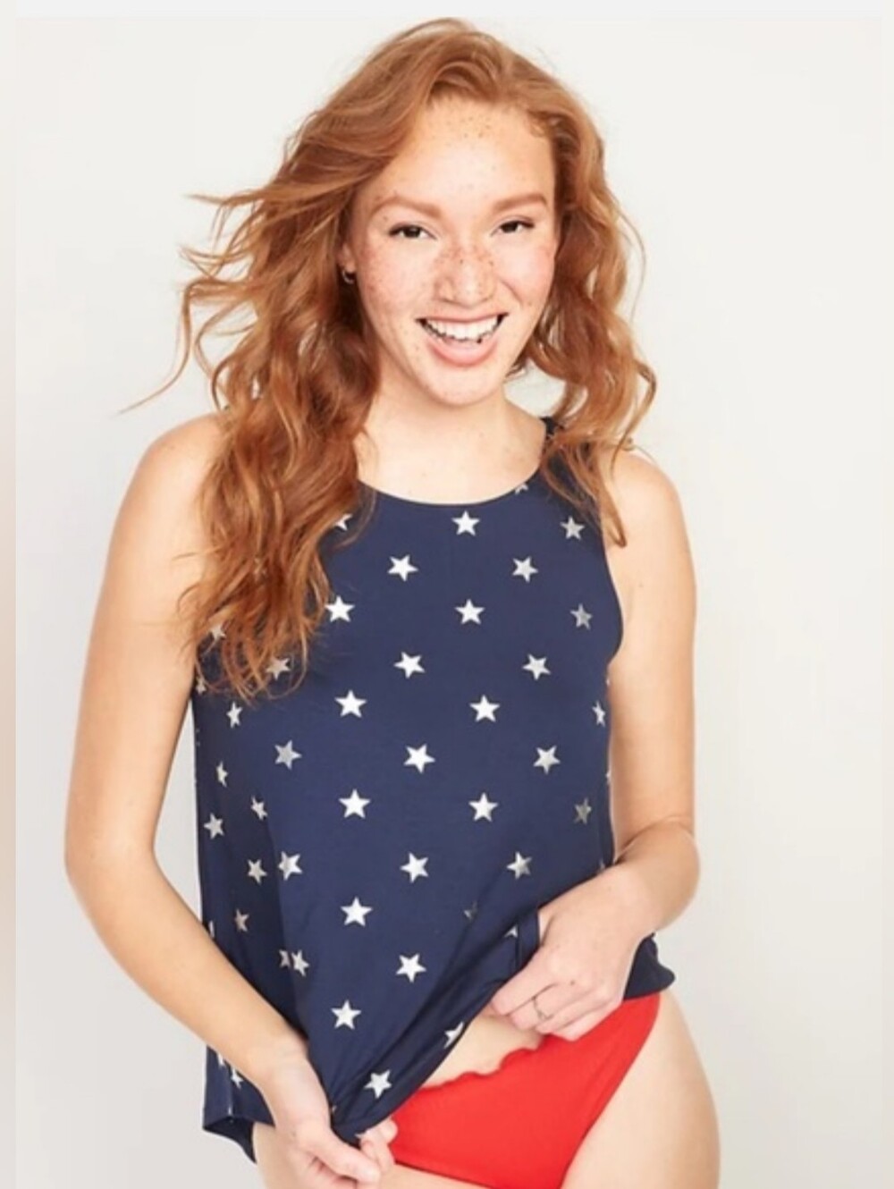 Silver Star Print Navy Americana Swing Tank